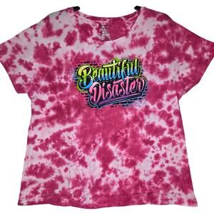Beautiful Disaster Best Life Pink Tie Dye Scoop Brick Tee Shirt Curvy 3X